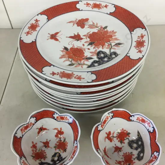 Vintage Chinese Porcelain Plates x 10 With 2 Small Bowls