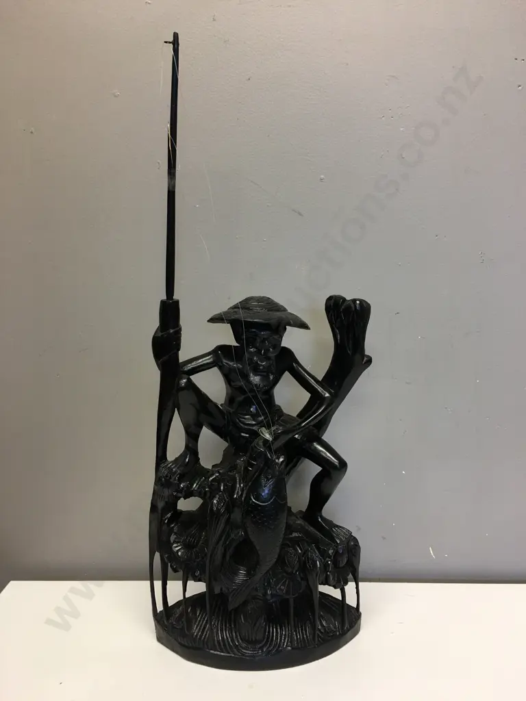 Chinese 20th Century Carved Wood Fisherman With Fishing Rod, 65 x 24cm (Rod Needs Repair) Image 1++