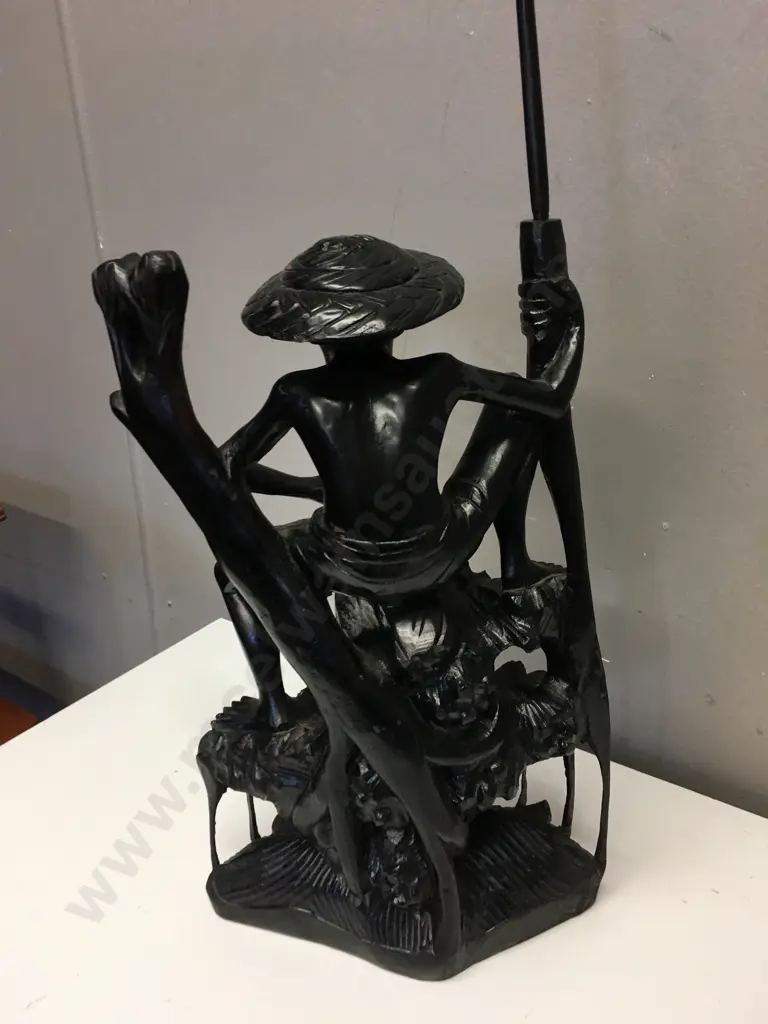 Chinese 20th Century Carved Wood Fisherman With Fishing Rod, 65 x 24cm (Rod Needs Repair) Image 1++