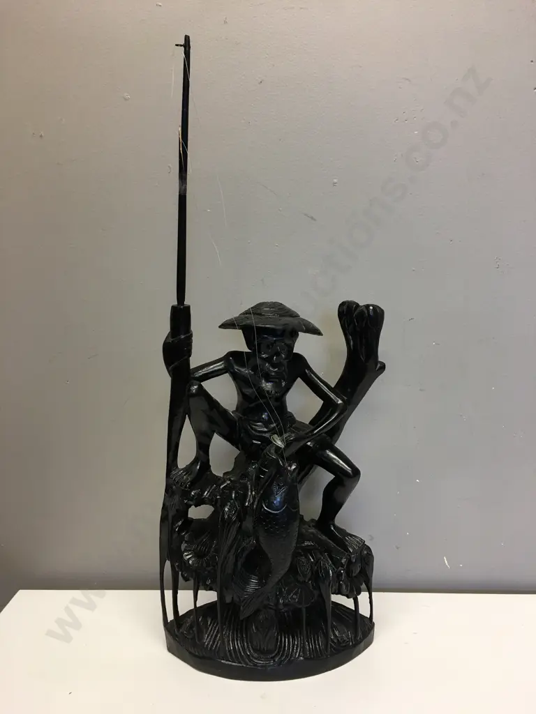 Chinese 20th Century Carved Wood Fisherman With Fishing Rod, 65 x 24cm (Rod Needs Repair) Image 1++