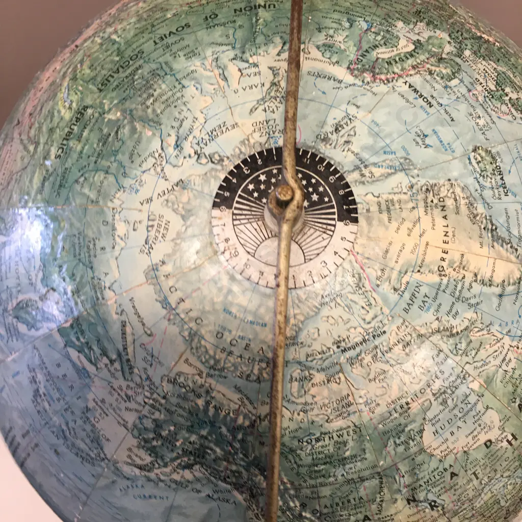 Vintage 1960s Reader's Digest Great World 12" Globe, Replogle Globes USA Wooden Base, Raised Relief Image 1++