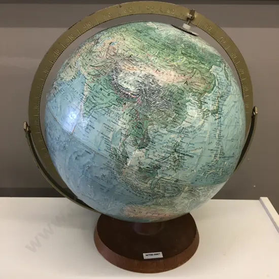 Vintage 1960s Reader's Digest Great World 12" Globe, Replogle Globes USA Wooden Base, Raised Relief
