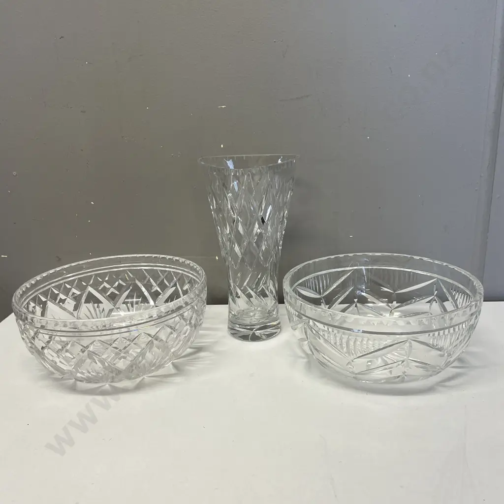 Vintage Heavy Cut Crystal items: Webb Corbett Bowl, Stuart Bowl and Triangular Vase Image 1++