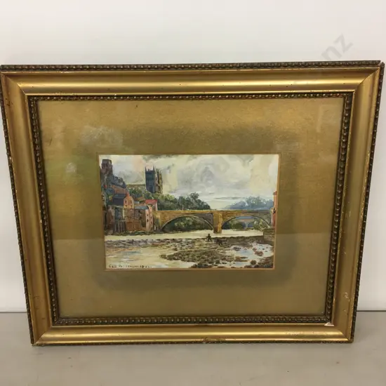 Framed Antique Watercolour by GEO. Patterson 1904, Ornate Gold Frame, 40 x 47cm