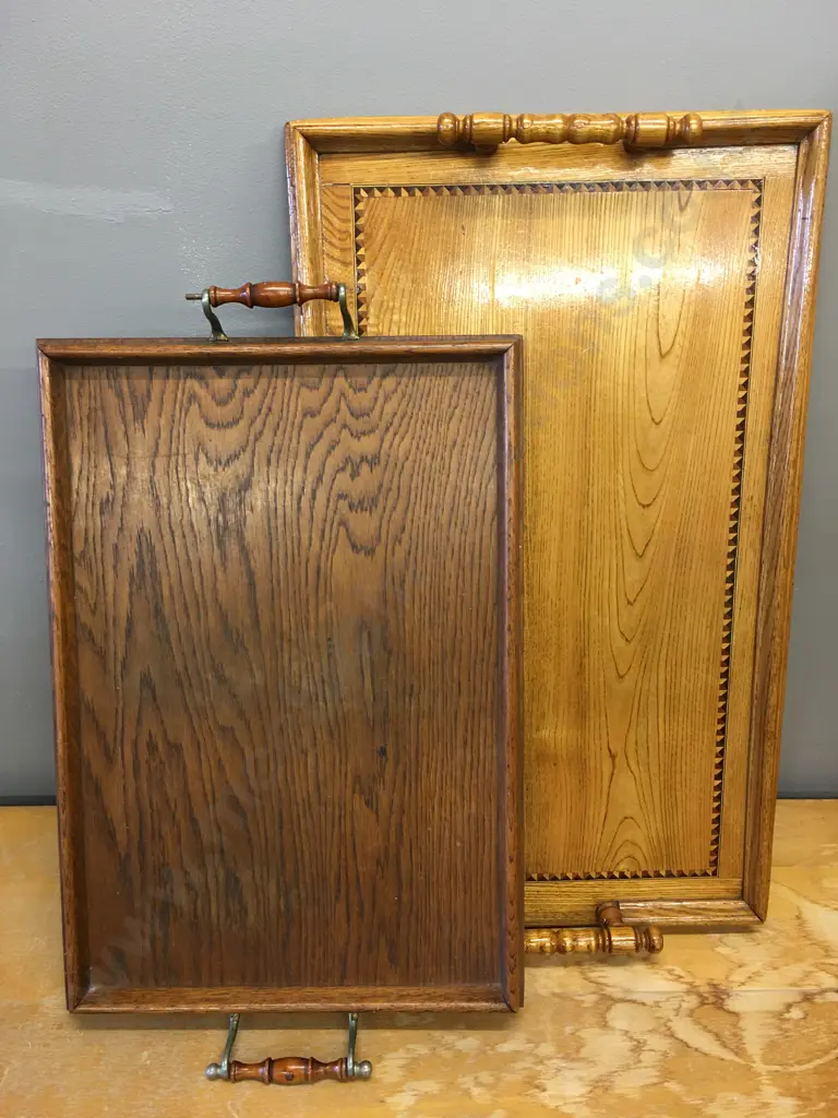 Pair of Vintage Wooden Serving Trays (1 af to handle) Image 1++