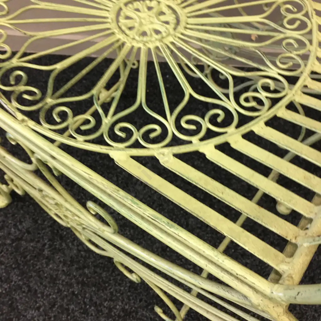 French Style Painted Green Metal Stool H73cm,W67cm, D38cm. Image 1++