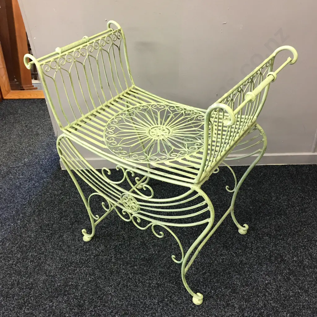 French Style Painted Green Metal Stool H73cm,W67cm, D38cm. Image 1++