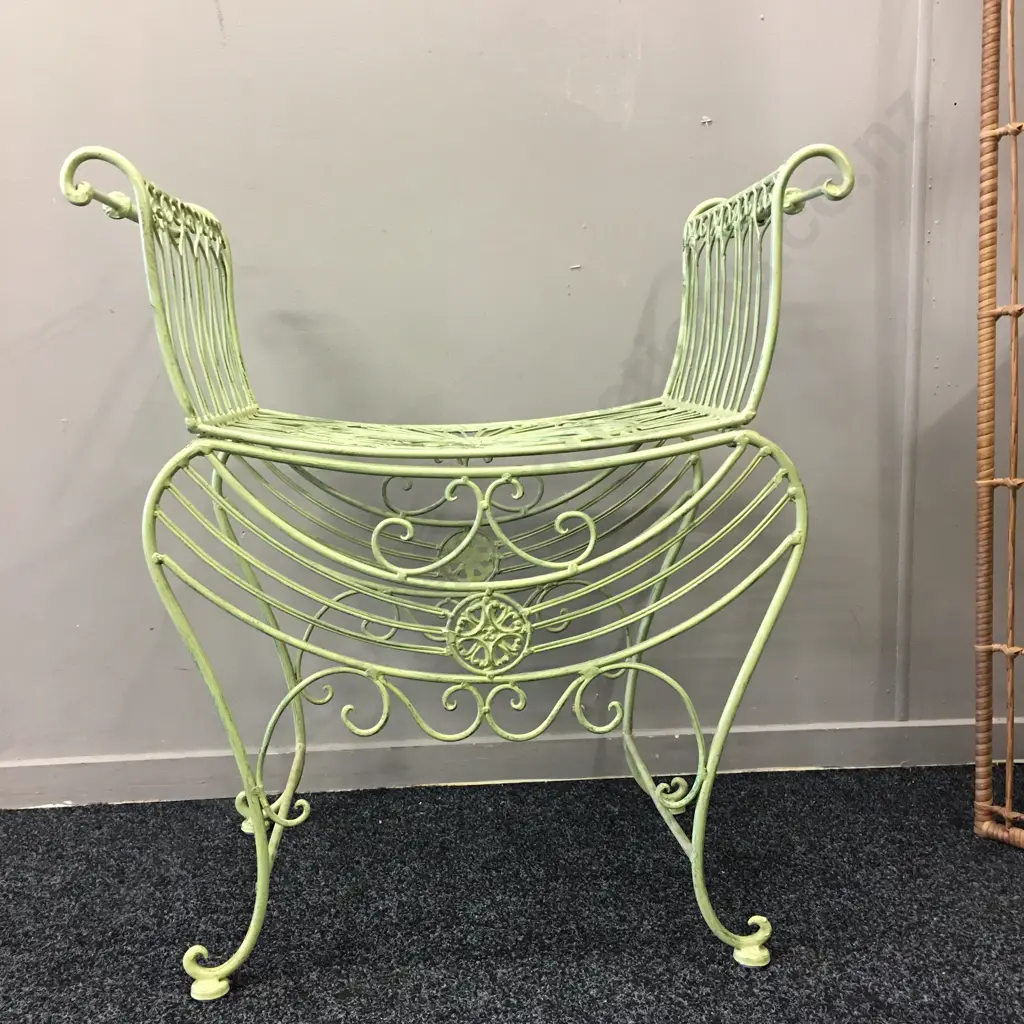 French Style Painted Green Metal Stool H73cm,W67cm, D38cm. Image 1++