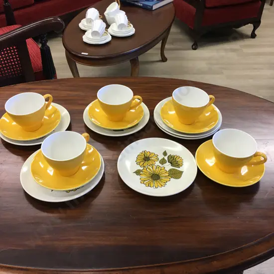 Vintage Crown Lynn Charmaine Set of 6 Plates With 5 Cups & Saucers