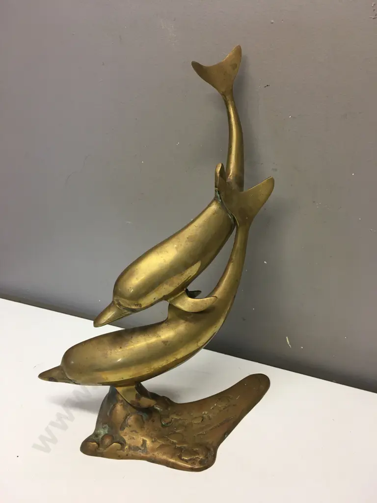 Brass Dolphin Duo Figurine, 40 x 28cm Image 1++