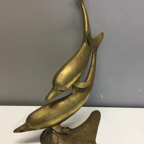 Brass Dolphin Duo Figurine, 40 x 28cm