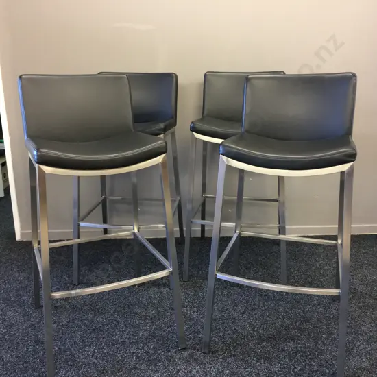 Set of 4 Mid Back Barstools Ex Freedom, Black Leather Effect, Polished Steel Base
