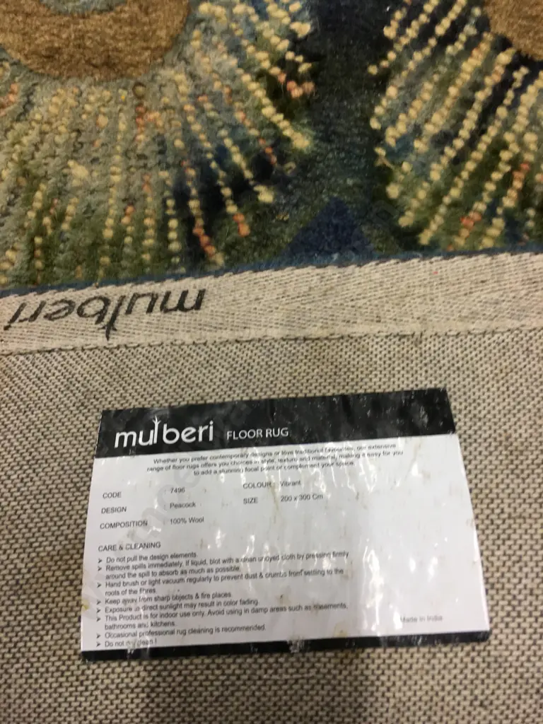 Mulberi 100% Wool Floor Rug, 200 x 300cm, Peacock Design, Colour Vibrant Image 1++