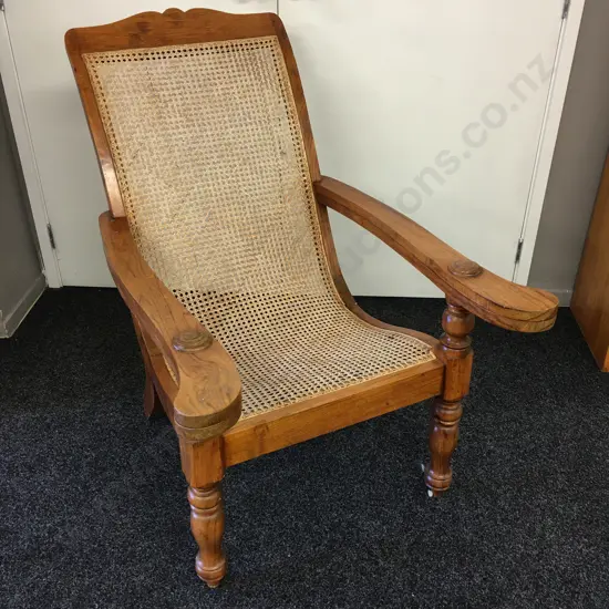 Vintage Colonial Cane & Wood Plantation Chair