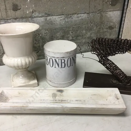 Cream Vase, Wooden Trough, Bon Bons Canister, Mirror Etc
