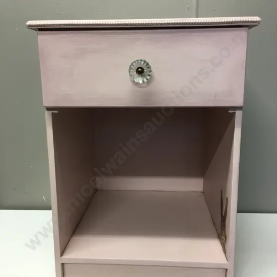 Mauve Pink Single Drawer Bedside With Fairy & Butterflies Detail, Crystal Look Handle, H54 W40 D40cm