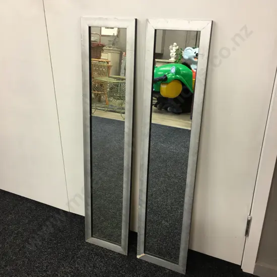 Pair Of Rectangular Silver Coloured Framed Mirrors (1x af )
