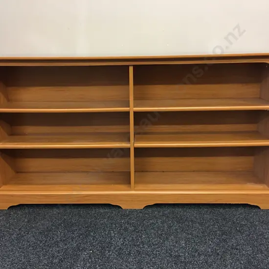 Rimu Effect Double Bay Bookcase H81,W153,D31cm.