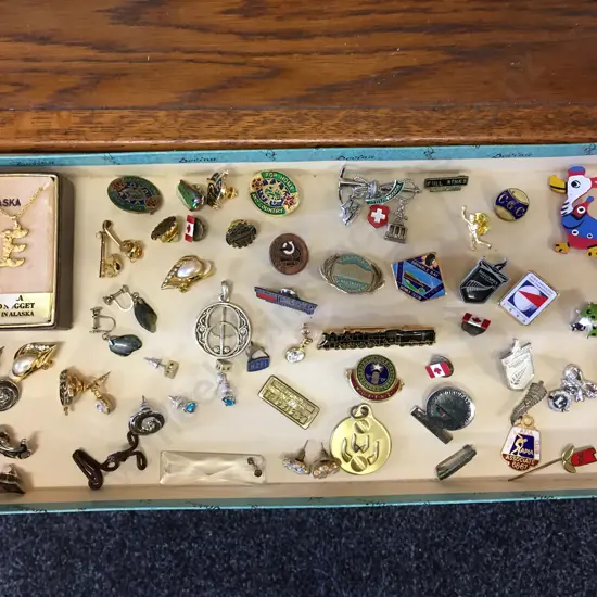 Selection of Vintage Badges, Pins, Earrings Etc