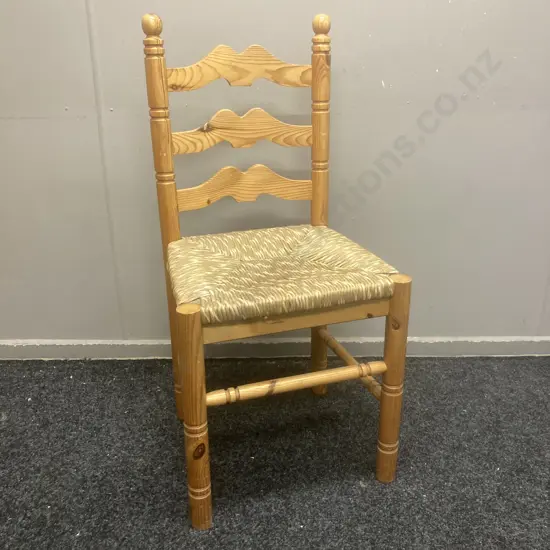 Vintage Ladder Back Pine Rush Seat Dining Chair