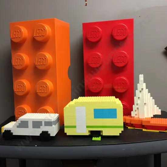 Lego Storage Bricks, Red & Orange With Assorted Lego Blocks