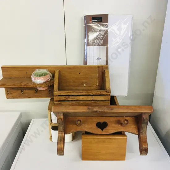 Selection Of Wooden Shelves, Drawers & Pencil Pleat Curtain.