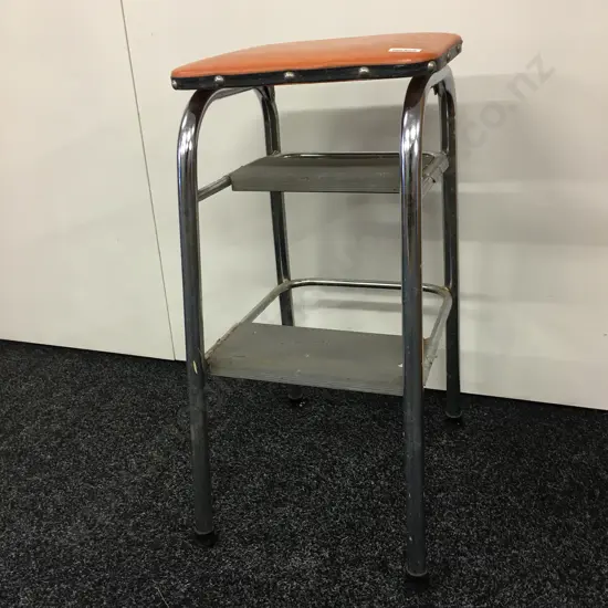 Vintage Kitchen Stepstool, Orange Vinyl Top