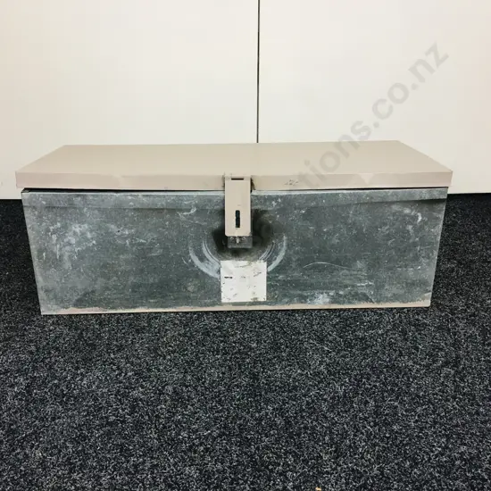 Steel Chest With Hinged Lid & Handles Either End, H26 W80 34cm