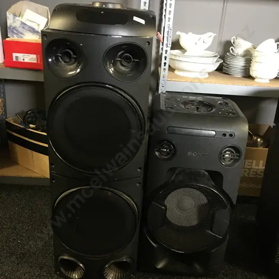 Veon Mini System (Damaged) Model VNW14202BK & Sony MHC-V11 Home Audio (Plug Cut Off, Rough)