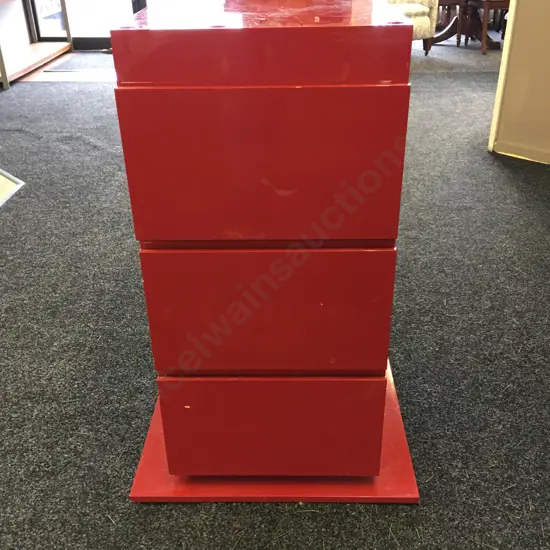 Red Lacquered 3 Drawer Unit, H86 W42 D40cm (Base 55 x 44cm)