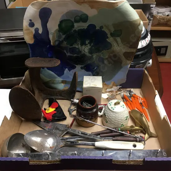 Vintage Items, Champion Spark Plug Bottle Opener, Bellek Lidded Pot, Art Glass Tui Etc