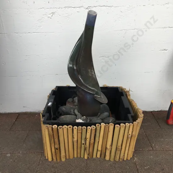 Glazed Modern Water Feature, H61cm With Bamboo Surround, Pump Etc