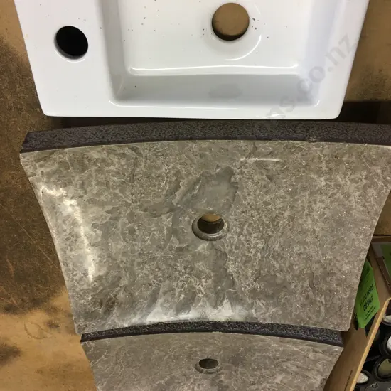 Porcelain Sink H90 W37 D18.5cm, Pair of Low Marble / Stone Sinks Both As Found H11 W40 D50cm