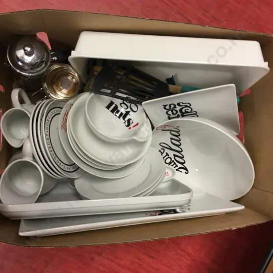 Box Of Serving Ware, Utensils Etc