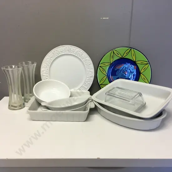 Assorted Platters, Serving Dishes & Hand Painted Plate