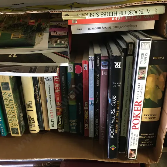 Box lot Books, Poker, NZ, Kiwi Baches Etc