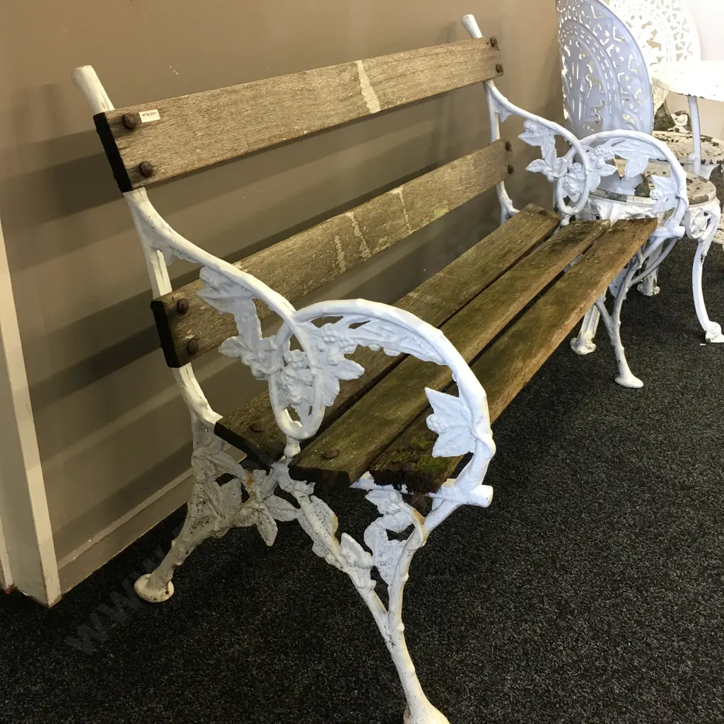 Blackberry & Bramble Cast Aluminum Bench, Wood Slats, 78 x 120cm Image 1++