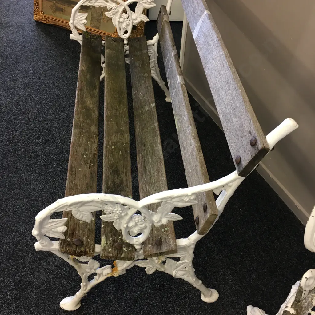 Blackberry & Bramble Cast Aluminum Bench, Wood Slats, 78 x 120cm Image 1++