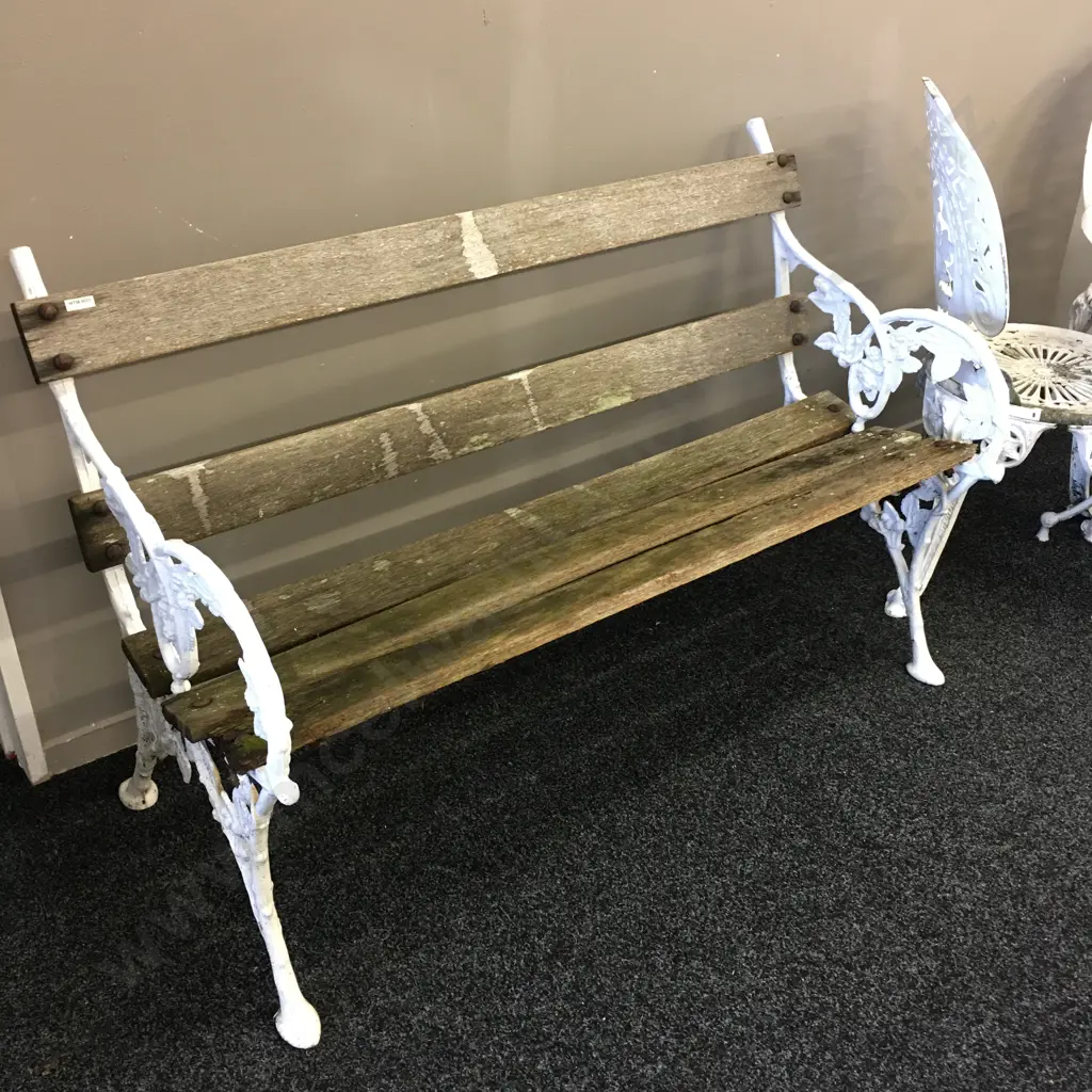 Blackberry & Bramble Cast Aluminum Bench, Wood Slats, 78 x 120cm Image 1++