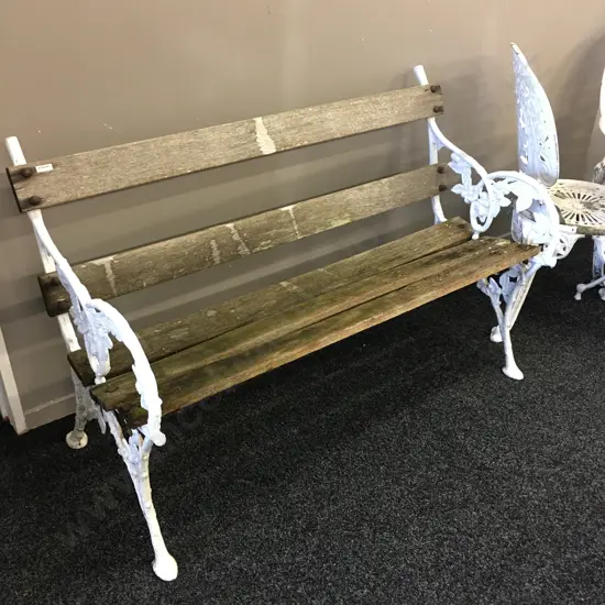 Blackberry & Bramble Cast Aluminum Bench, Wood Slats, 78 x 120cm