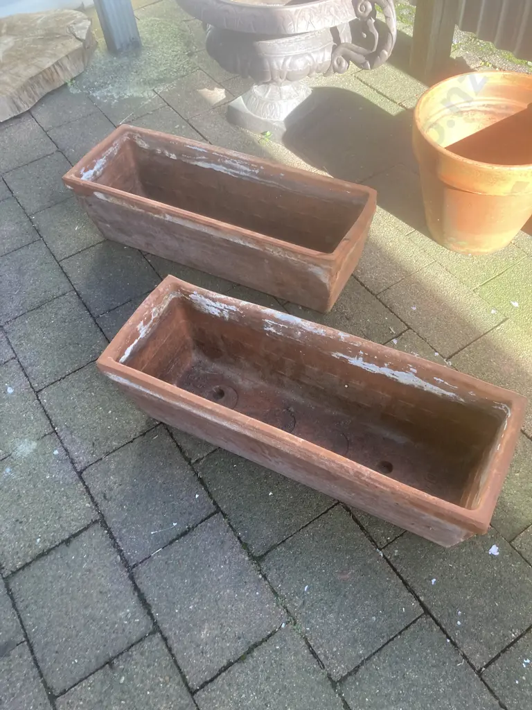 Pair of Terracotta Italian Trough Planters H21 W71 D25cm Image 1++