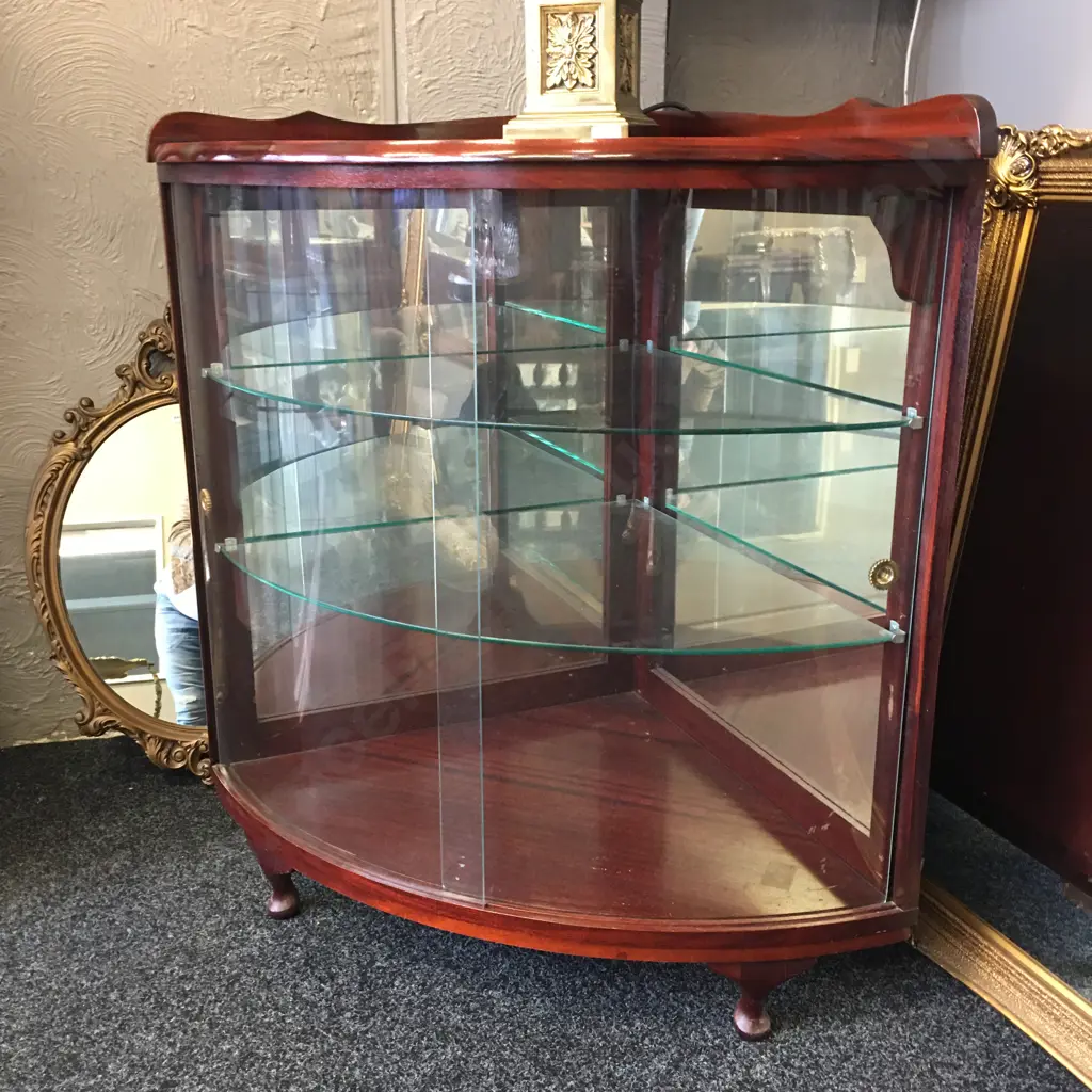 Mahogany Corner Glass Display Unit, 2 Door, Glass Shelves, H92 W90 D62cm Laloli Superior Furniture Image 1++
