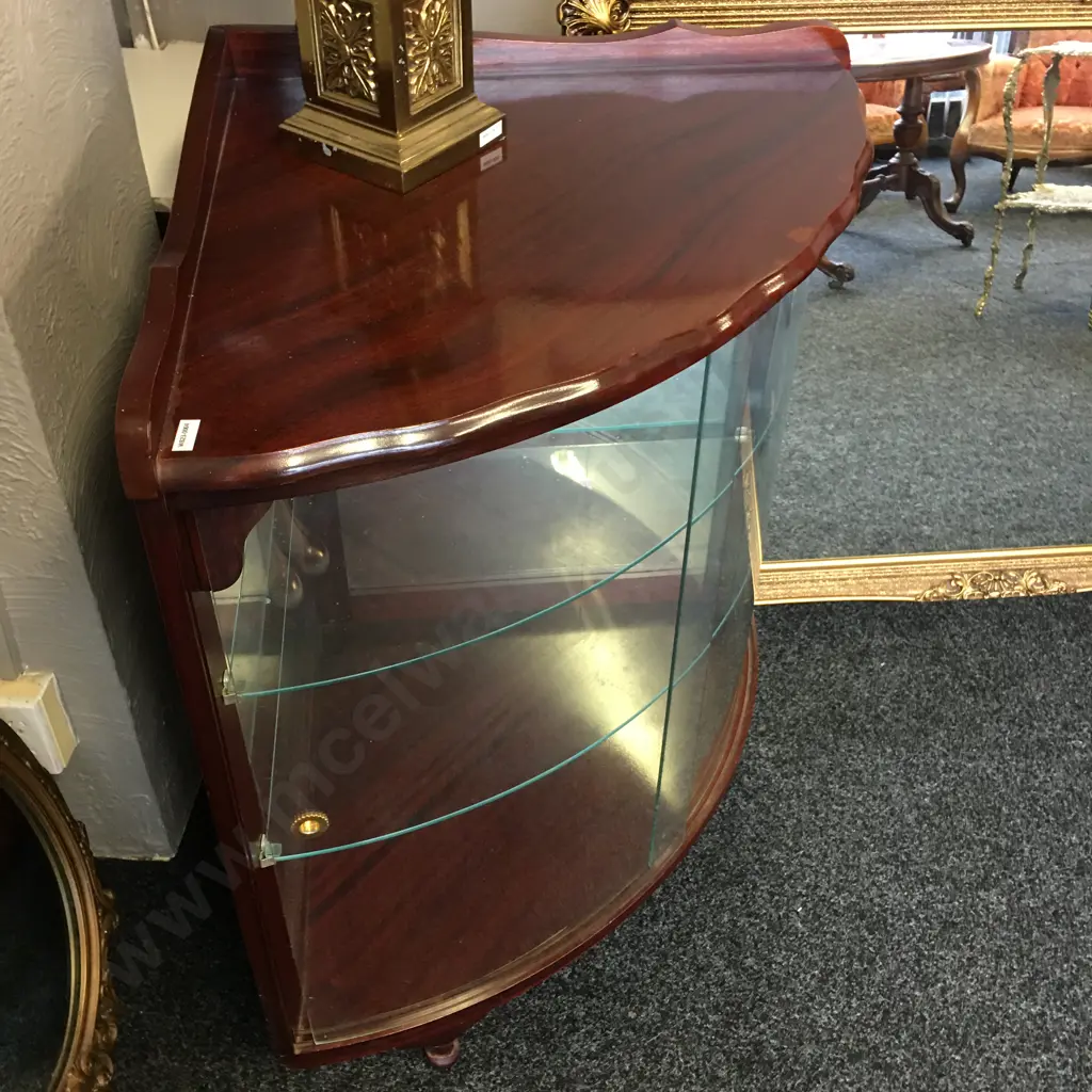 Mahogany Corner Glass Display Unit, 2 Door, Glass Shelves, H92 W90 D62cm Laloli Superior Furniture Image 1++