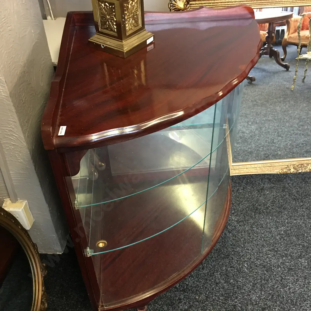 Mahogany Corner Glass Display Unit, 2 Door, Glass Shelves, H92 W90 D62cm Laloli Superior Furniture Image 1++