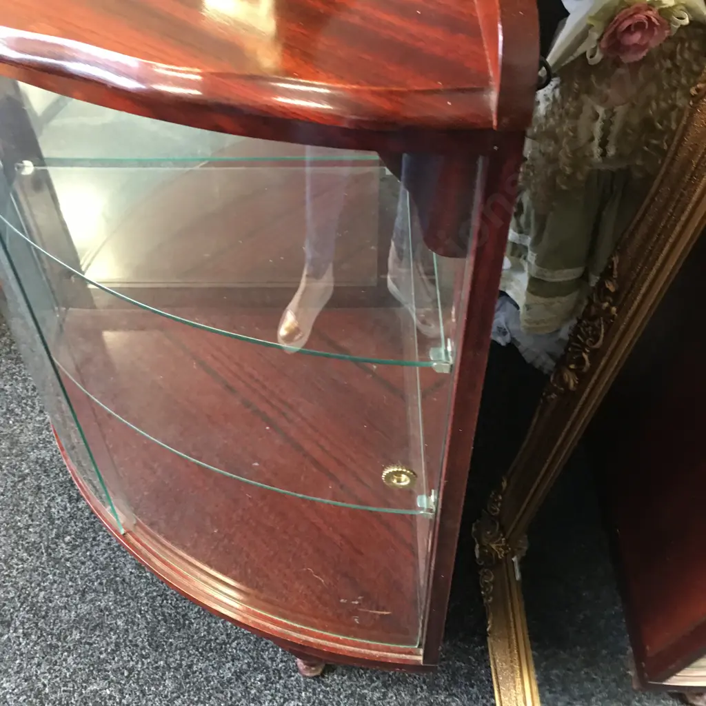 Mahogany Corner Glass Display Unit, 2 Door, Glass Shelves, H92 W90 D62cm Laloli Superior Furniture Image 1++