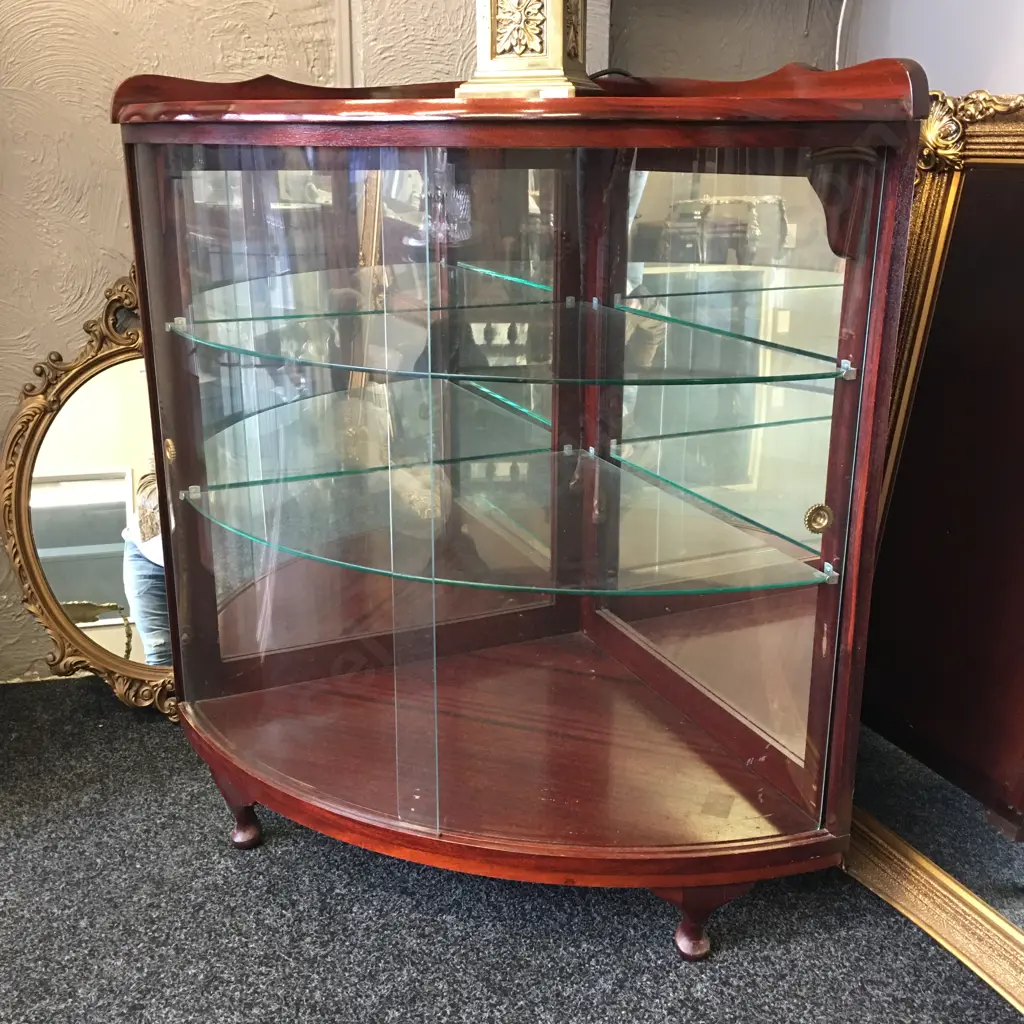 Mahogany Corner Glass Display Unit, 2 Door, Glass Shelves, H92 W90 D62cm Laloli Superior Furniture Image 1++