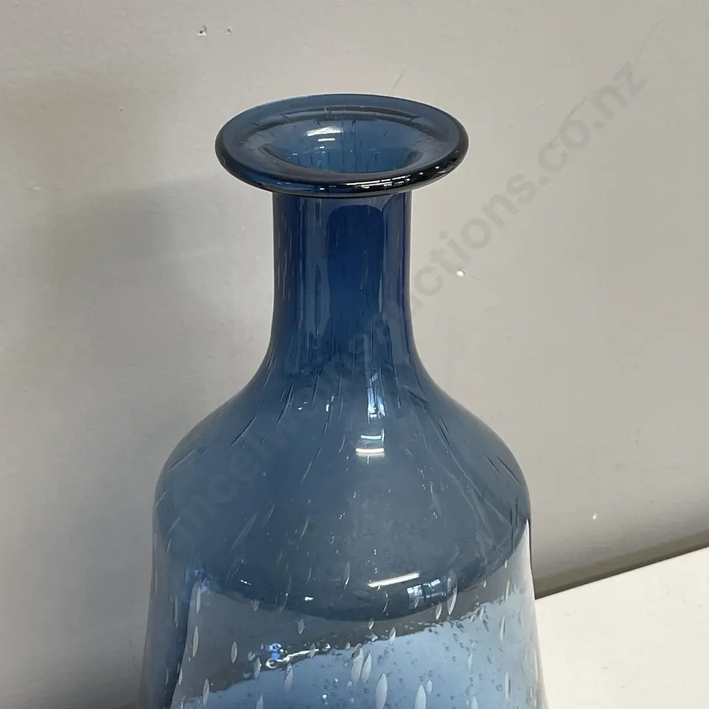 French Country Royal Blue Bubble Art Glass Vase H30cm Image 1++