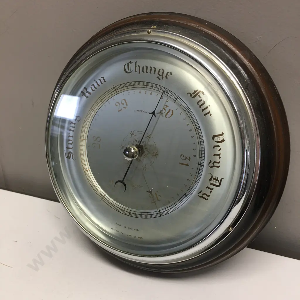 Mahogany Framed English SB Barometer, Dia 26cm Image 1++