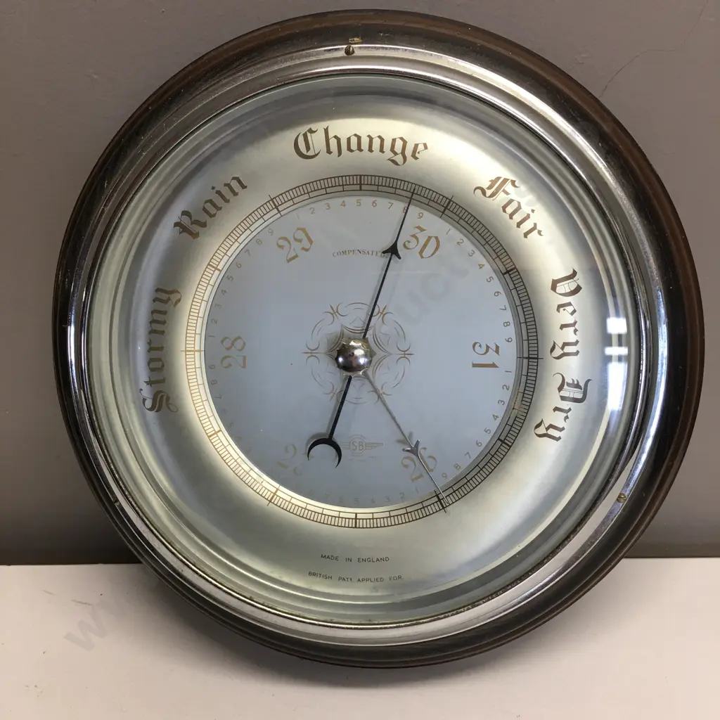 Mahogany Framed English SB Barometer, Dia 26cm Image 1++
