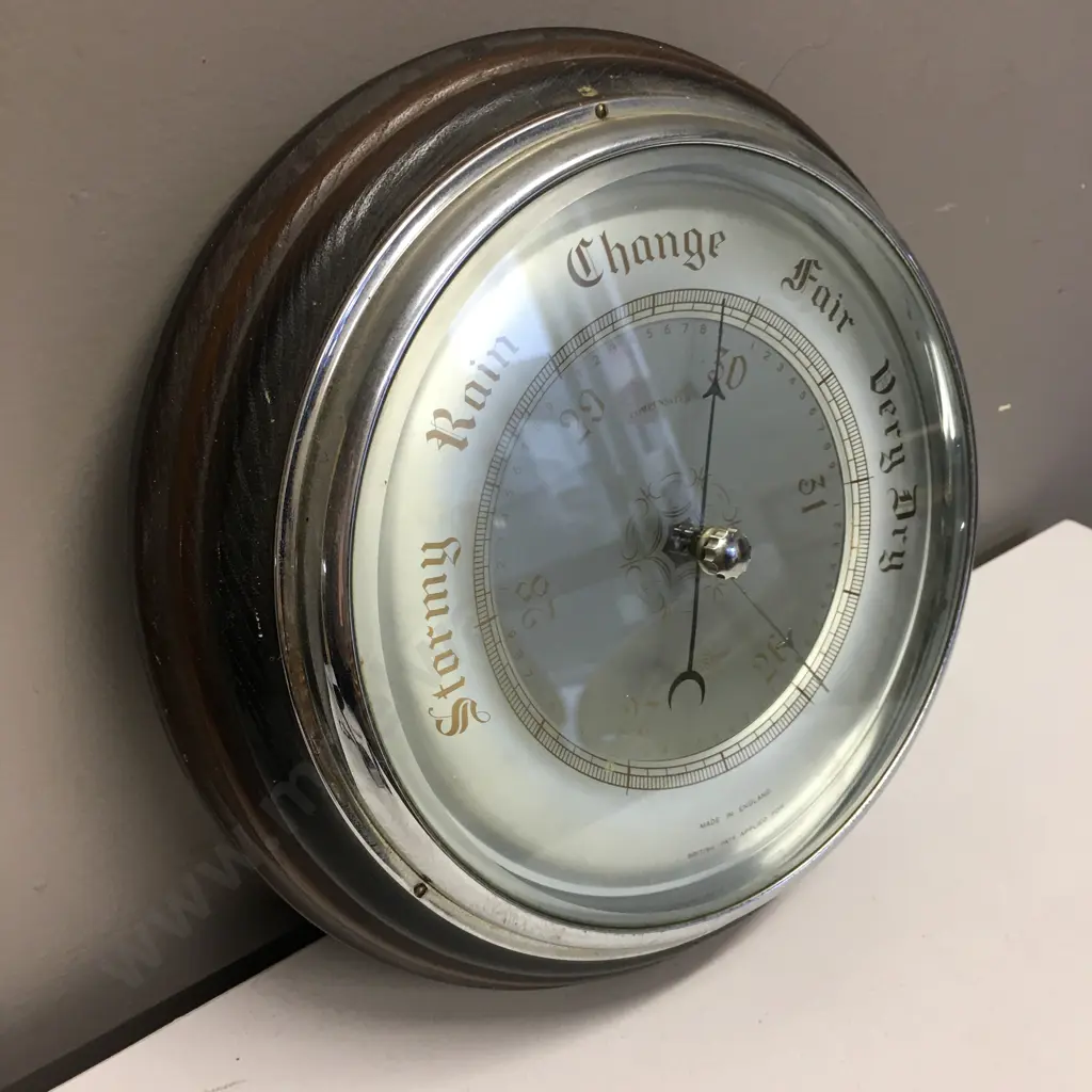 Mahogany Framed English SB Barometer, Dia 26cm Image 1++